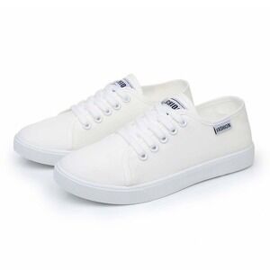 Fashion White Canvas Low Top Lace Up Sneakers Womens Casual Shoes